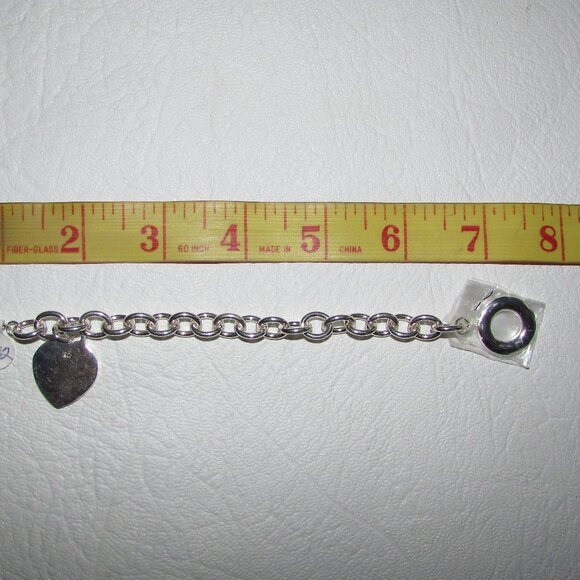 925 Silver Heart Charm Heavy Link Bracelet – NEW - Picture 5 of 8